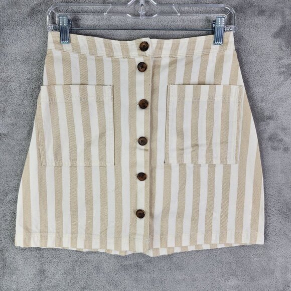Women's Old Navy Beige & White Striped Button-Front Skirt Size 2 - Picture 2 of 9